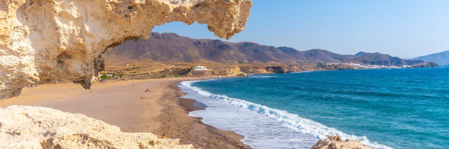 Los Escullos beach in Nijar, Andalusia. Spain, Mediterranean Sea The Los Escullos beach in Nijar, Andalusia. Spain, Mediterranean Sea